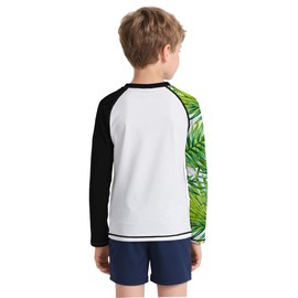 ANGEL CITIZ Boys' Short-Sleeved Crew Neck Swimming Shirt UV Children's Rash Guard UPF 50+ Swimming Shirt Children 125-155, 02-white print