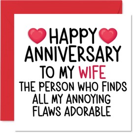 Funny Wife Anniversary Card - Adorable Flaws - Cheeky Happy Anniversary Card for Wife from Husband Partner, 145mm Joke Humour Anniversaries Greeting Cards