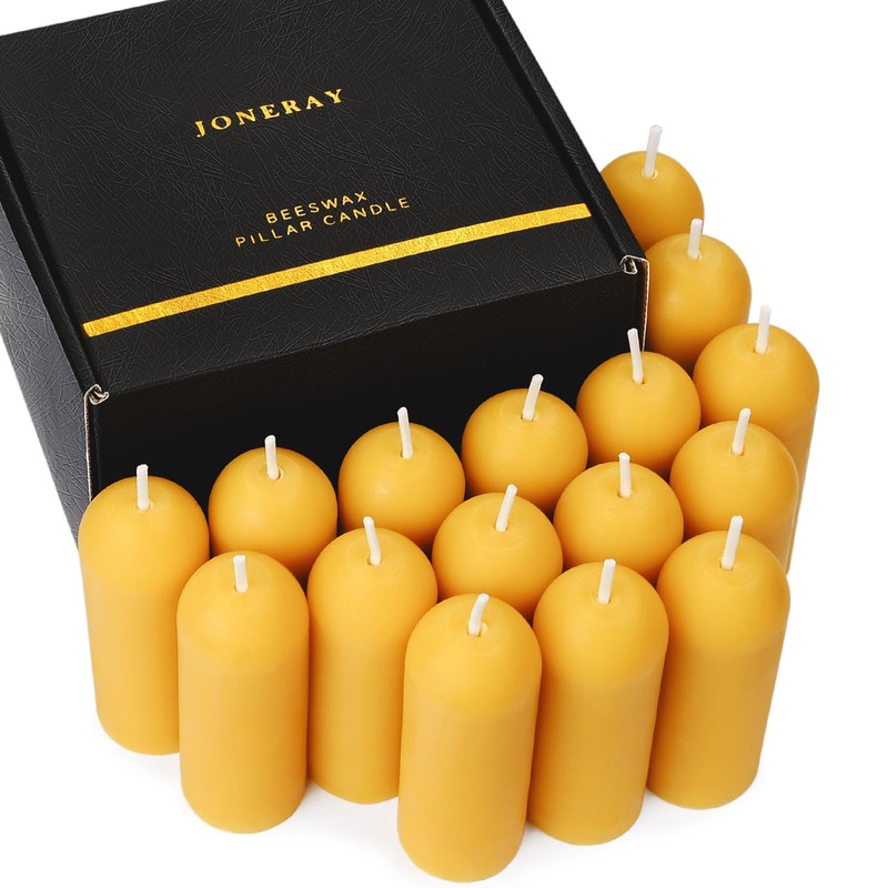 16 Packs Natural Beeswax Pillar Candles,8 Hour Long Burn Time