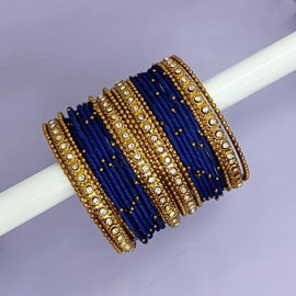 Efulgenz Fashion Jewelry Indian Bollywood Gold Plated Crystal Beaded Silk Thread Bracelet Bangle Set (20 pc), 2-6, Metal