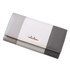 Cleria CL-17002 Women's Long Wallet, Large Capacity, Tricolor Riberte Series, moon grey