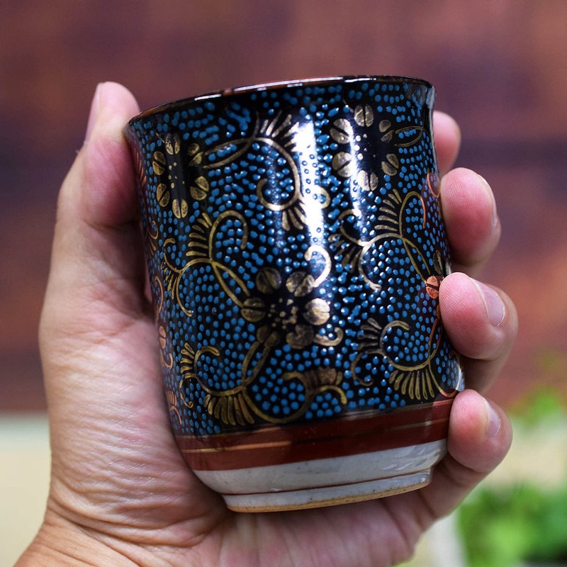 Pair of Tea Cups, Stylish Kutani Ware Couples Teacup Blue