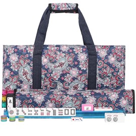 GUSTARIA American Mahjong Game Set, 166 White Tiles, 4 All-in-One Color Rack/Pushers, Complete Mahongg Tile Set, Printed Carrying Bag