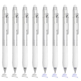 BAYTORY 8Pcs Fine Point Erasable Gel Pens, 0.5mm Retractable Black and Blue Ink Pen, Smooth Writhing Comfortable to Use for Taking Marking Planner Crossword Puzzles (White)