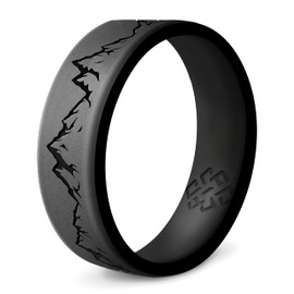 Knot Theory Mountain Silicone Ring for Men and Women - Dark Silver Size 10 Wedding Band, Sports Activities, Breathable Comfort Fit 6mm Bandwidth