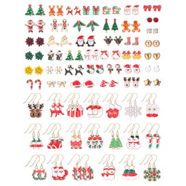 Siifert 60 Pairs Christmas Stud Earrings Xmas Drop Earrings Studs Bulk Cute Snowman Snowflake Santa Claus Earrings Women(Cute Style)