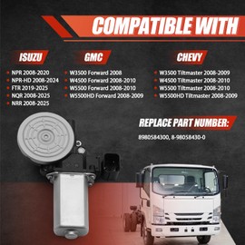 Power Window Lift Motor Compatible with 2008-2025 Isuzu NPR NPR-HD HXR NQR NRR ELF, 2008-2010 GMC & Chevy W3500 W4500 W5500/HD, Front Right Passenger Side Replace# 8980584240 8980584290A