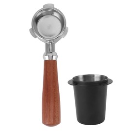 Bottomless Portafilter Stainless Steel Bottomless Naked Portafilter with Powder Catcher Cup Wooden Handle 54mm / 2.1in Black