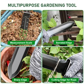 L.DROPLET Hori Hori Garden Knife, Garden Tools with Sheath for Planting,Weeding,Digging, 7" Stainless Steel Soil Knife with Cutting Edge, Full Tang Wood Handle with Hanging Hole, Black