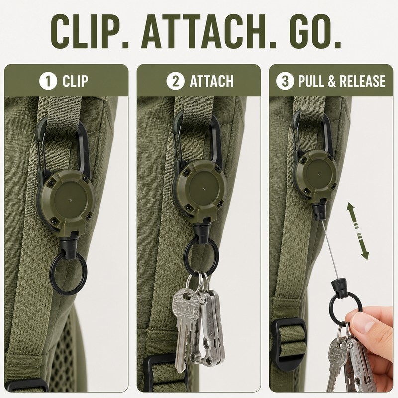Heavy-Duty Retractable Keychain Carabiner with 23.62-Inch Steel Wire Reel