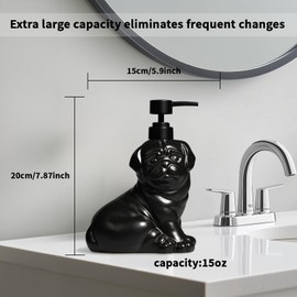 Amaauto Black Dog Shape Soap Dispenser, Funny Ceramic Soap Dispenser, 15Oz Refillable Essential Oil, Lotion Liquid Hand Soap Dispenser for Bathroom Kitchen