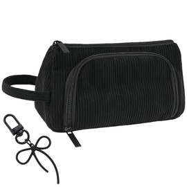 GWAWG Black Large Capacity Pencil Case and Black Bow Keychain for Girls and Boys,Practical Pen Bag,Pencil Pouch with Zipper & Compartments,Portable Gift for Secondary School Teen Girl Boy.