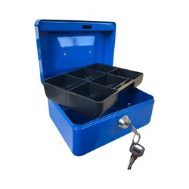 Requisite Needs Metal Money Box Tin 6" Steel Cash Safe Box Petty Cash Deposit Tin with Lock 2 Keys for Security (BLUE)