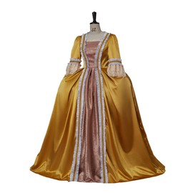 LoliMiss Regency Costume Queen Charlotte Cosplay Costume Dress Ball Gown (L, Gold)