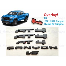 GMC 5PCS Matte Black Door Rear AT4 Canyon V6 OVERLAY Emblems 2021-2022 Canyon