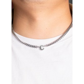 TOLOWOBK Initial Necklace for Men Dad Husband Son Grandson Brother Silver Stainless Steel Cuban Chain Necklace with A-Z Letters Mens Necklaces Gifts for Him Graduation Fathers Day Birthday Gifts