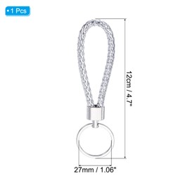 PATIKIL Braided Leather Keychain with Stainless Steel Key Ring, PU Woven Wristlet Lanyard Strap Fob Keyring Holder for Car Bag Wallet Pendant, Silver
