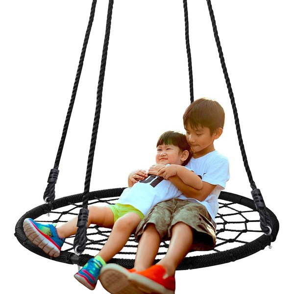 SUPER DEAL 40'' Spider Web Tree Swing Net Swing Platform Rope Swing 71" Detachable Nylon Rope Swivel, Max 600 Lbs, Extra Safe and Durable, Fun for Kids