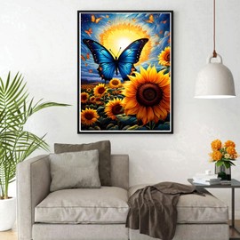 DPHERO DIY Butterfly Diamond Painting Pictures for Adults Beginners, 5D Sunflowers Diamond Painting Set, DIY Flowers Round Stones Diamond Art Kits, Diamond Painting for Home Decor 30 x 40 cm