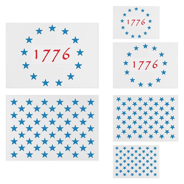 American Flag Star Stencil Templates - 6 Pack 50 Stars