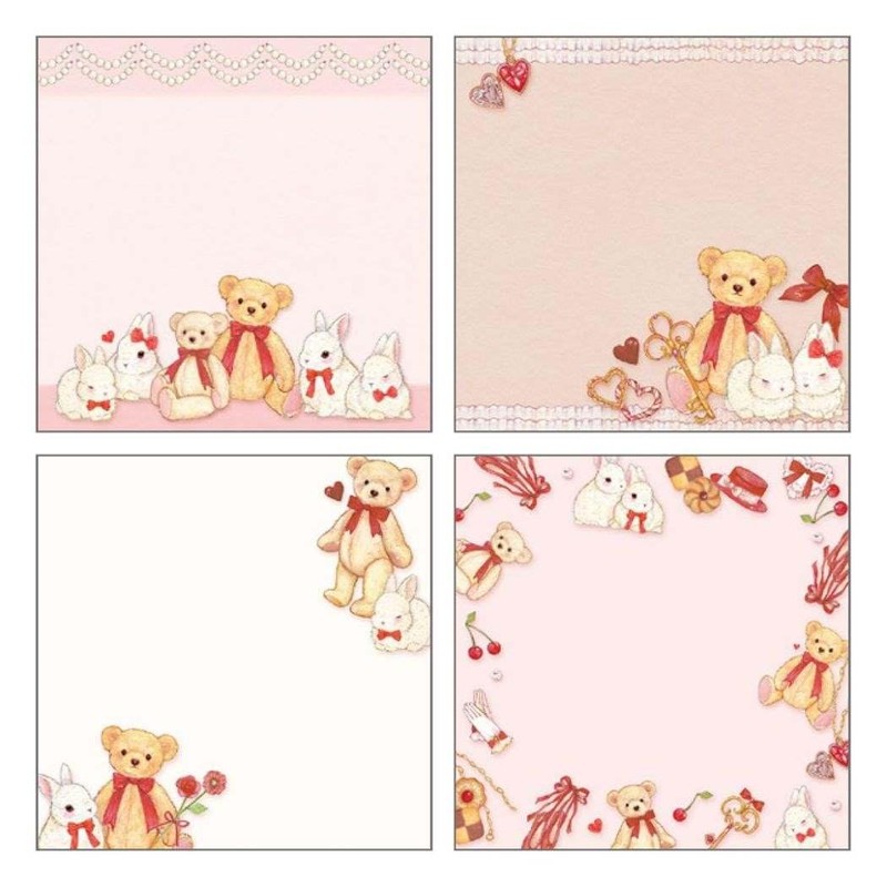 Takeimiki Notepad Memo Pad, Rabbit and Teddy Bear, Closed Pin,