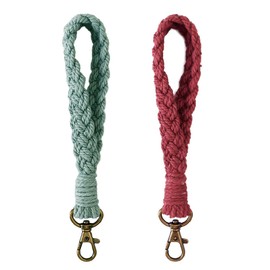 AOKSUNOVA 2 Pcs Boho Macrame Keychain Bracelet Handmade Wristlet Keychain Keyring Holder Wrist Lanyard for Women