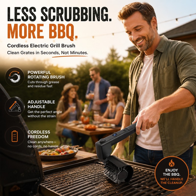 360° Electric BBQ Grill Brush for Outdoor Cleaning – Wireless