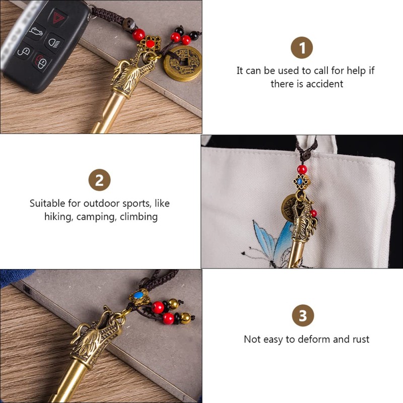 KOMBIUDA Elegant Keychain Pendant Whistle Brass Outdoor Survival Tool Dragon