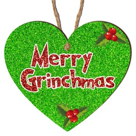 Handcrafted Wooden Plaque - or 10cm x 9cm Decoration for Christmas, Christmas Festive Decor & Gift (Grinchmas Green)