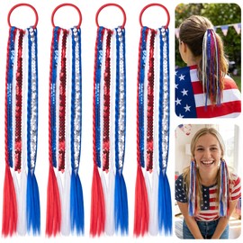 4 Pcs 4th of July Ponytail Hair Extension, Patriotic Elastic Hair Ties