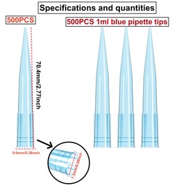 HUAZIZ Pack of 500 Transparent Blue Pipette Tips 1000 UL/1 ml Laboratory Universal Plastic Liquid Pipette Tips Polypropylene (PP) Autoclavable