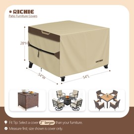 RICHIE Outdoor Patio Furniture Cover - Heavy Duty Waterproof 600D Tough Canvas Protector for Square Table Cover, All-Season Dining Table and Chair Cover (54L x 54W x 28H Inch)