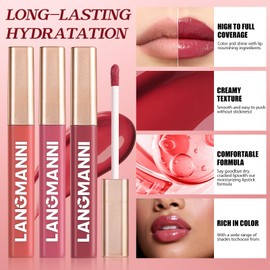 LANGMANNI 12 Farben Liquid Lipstick Set | Samtig-cremiger Glow • Pflegender Glanz & Nahtloser Applikator • Feuchtigkeitsspendende Lippencreme in Premium-Geschenkbox