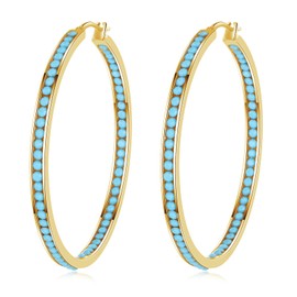 CiNily Large Hoop Earrings for Women Hypoallergenic,Stainless Steel Turquoise Big Hoop Earring Large Rhinestone Hoops Hoop Earrings Jewelry Gift 2"