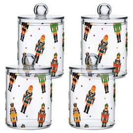 SDMKA 2 Pack Apothecary Jars Bathroom Christmas Nutcrackers Qtip Holder Dispenser Clear Plastic Storage Canister Jar with Lid for Cotton Ball, Cotton Swab