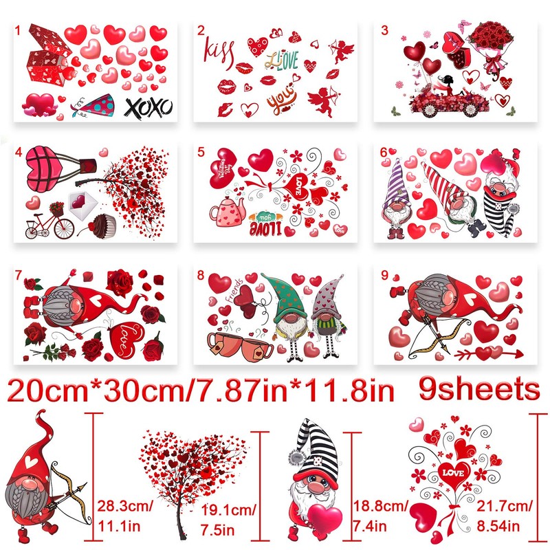 Mauts 9 Sheet Valentines Decorations Window Clings Decorations, Valentines Day