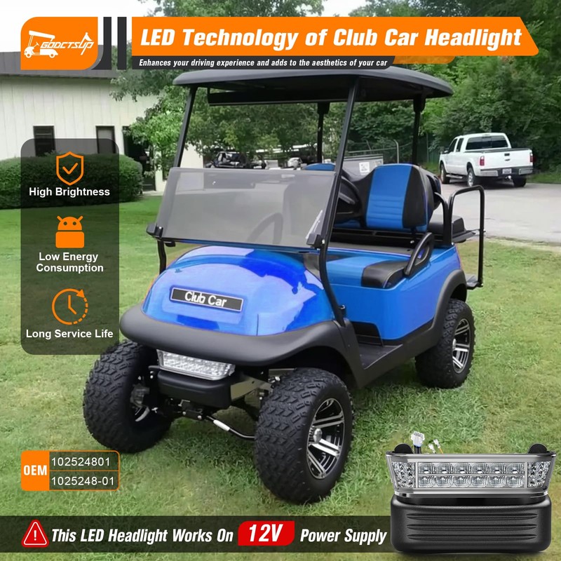 GODCTSUP Club Car LED Headlight with Bumper, 12V Golf Cart