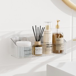 ZEXALOR Wall Mount Organizer for Kicthen, Bathroom, Dresser, Office, Pantry Storage and Organization - Clear Long Wall Basket Storage, Cabinet Door Organizer (9.4×3.9×2.7")