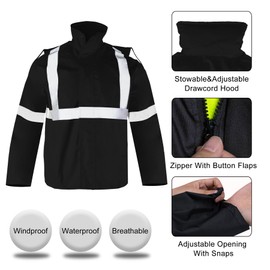 Hi Vis Reflective Safety Rain Jacket and Pants for Men 300D Oxford Waterproof Rain Gears Construction Work Jacket