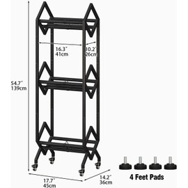3 Tier Vinyl Record Storage Rack, Mobile Black Metal LP Storage Display Stand with Casters, Large Capacity Record Holder for Albums, Books, Magazines, and Office Files