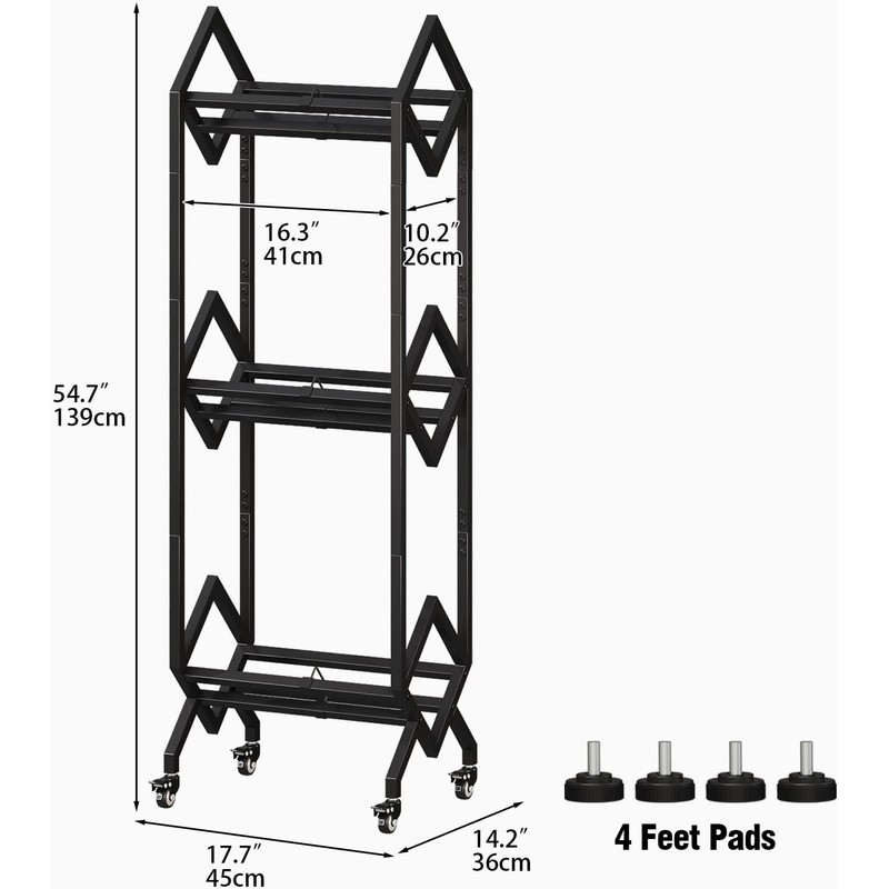 3 Tier Vinyl Record Storage Rack, Mobile Black Metal LP