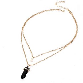 WIEIO Crystal Hexagonal Healing Point Amethyst Pendant Cut Pendant Necklace