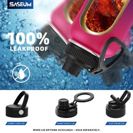 SASEUM Insulated Stainless Steel Water Bottles 32oz with Spout Lids Metal Vacuum Thermal Large Water Jug Leak-proof Reusable Flask for Sports Gym and Travel,Red-Purple