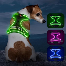 Vizbrite Light Up Dog Harness, No Pull LED Dog Harness with Handle, Rechargeable Lighted Safety Vest for Small Medium Large Dogs, Adjustable Soft Dog Lights for Night Walking