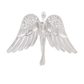 Fenni Women's Crystal Guardian Angel Wings Pin Brooches Protection Baby Jewelry Lapel Pin Badge Gift (Silver)