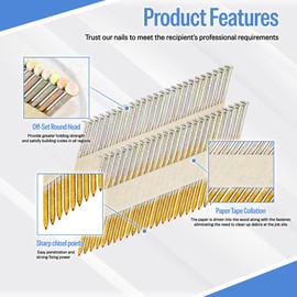 meite 30 Degree Framing Nails, 3-inch x .120-inch, Ring Shank, Paper Tape, Offset Round Head, Galvanized Framing Nails for Framing Nailers (2,000 Counts)