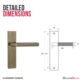 Decoranddecor Hera Antique Brass Knurled Backplate Door Handles Set – Lever Operation Internal Hardware with 145mm Handle on 200x45mm Panel for Modern and Secure Installations