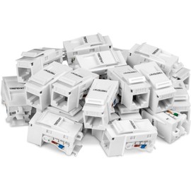 TRENDnet Cat6 Keystone Jack, 25-Pack Bundle, 90° Angle Termination, Compatible With Cat5, Cat5e, Cat6 Cabling, Color-Coded Labeling, Gold-Plated Contacts, Tool-less Design, White, TC-K25C6