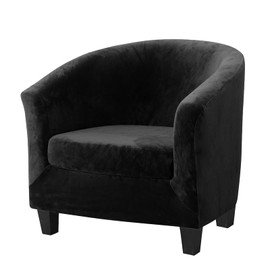 MIFXIN 2 Pieces Velvet Tub Chair Covers with Cushion Cover Stretch Soft Removable Tub Chair Slipcovers Armchair Sofa Couch Furniture Protector for Living Room Club Bar Counter (Black)