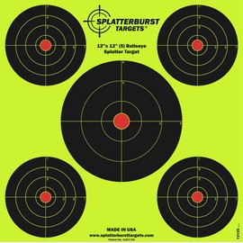 Splatterburst Targets - 12 x12 inch (5) Bullseye Reactive Shooting Target - Shots Burst Bright Fluorescent Yellow Upon Impact - Gun - Rifle - Pistol - Airsoft - BB Gun - Air Rifle (25 Pack)
